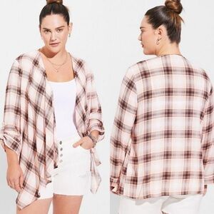 Torrid Washable Gauze Drape Front Plaid Kimono